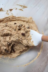 Just finished mixing up the chocolate chunks into the vegan cookie dough.