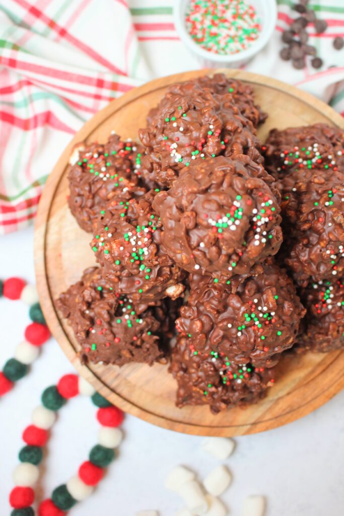 Easy No Bake Vegan Chocolate Avalanche Cookies on a plate and ready to eat.