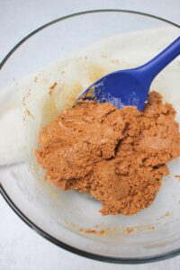 The cookie dough is mixed together and ready to go into the fridge.