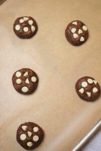 Just flattened the cookie dough balls and now they are ready to go into the oven.