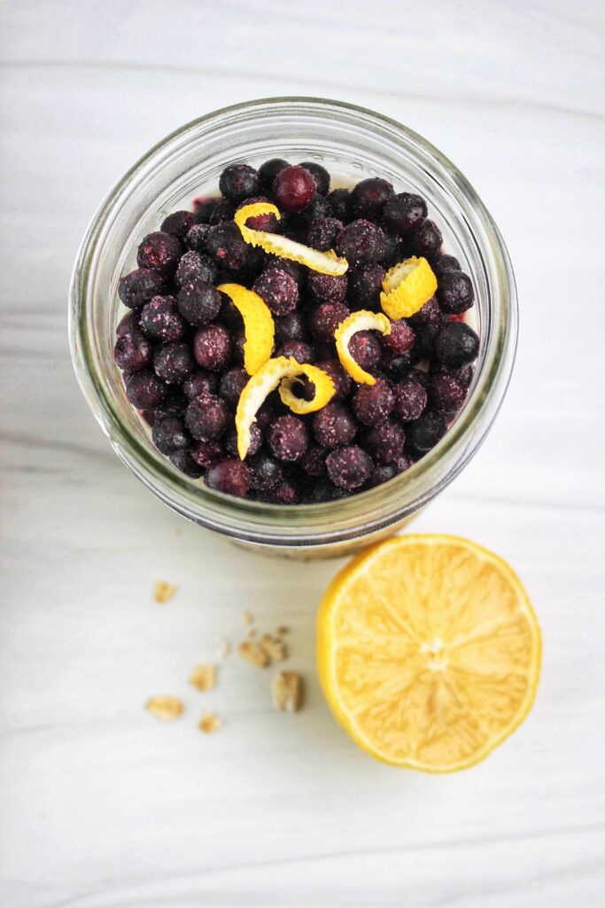 The lemon blueberry overnight oats are ready to eat.