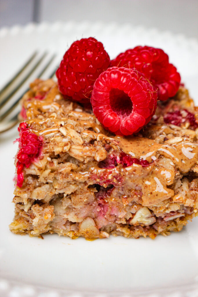 A thick slice of this reapberry baked oatmeal.