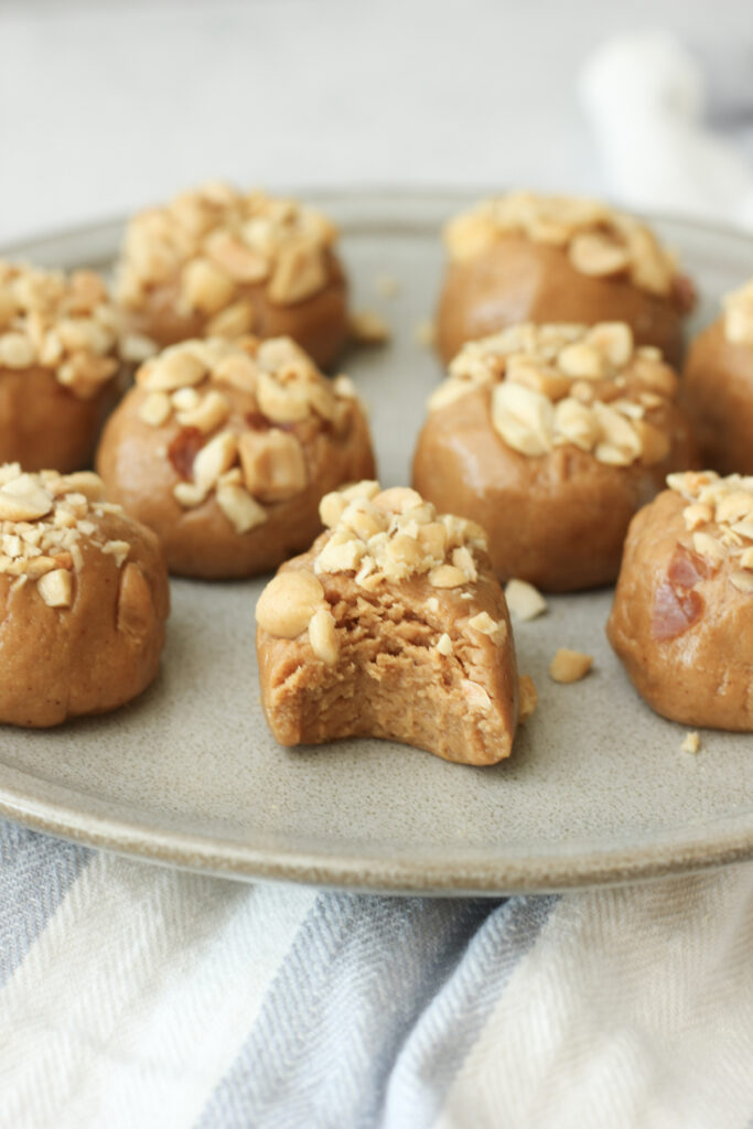 A bite out of one of the peanut butter poppers.