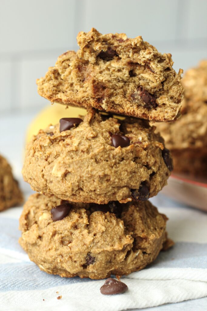 The cookies are stacked on top of each other.