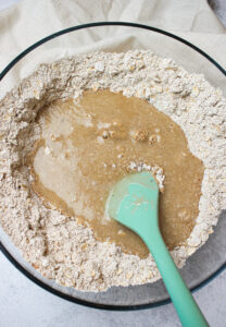 Just added the wet mixture into the bowl of the dry mixture.