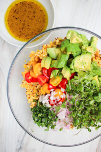 Just added all of the ingredients to a large salad bowl. 