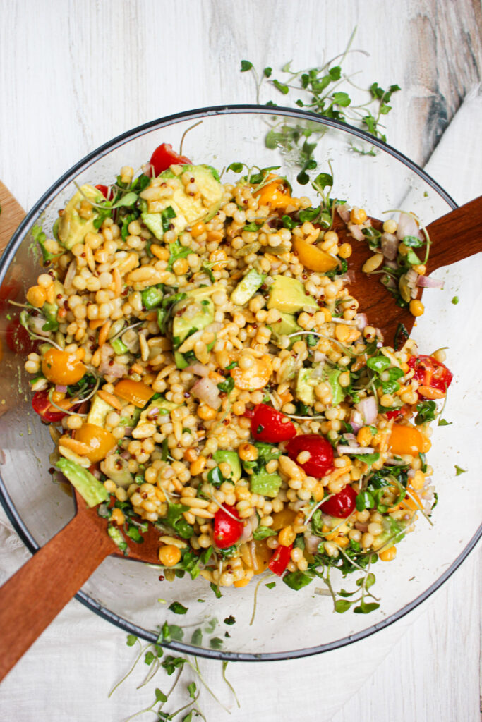 Just finished tossing this couscous salad in a large salad bowl.