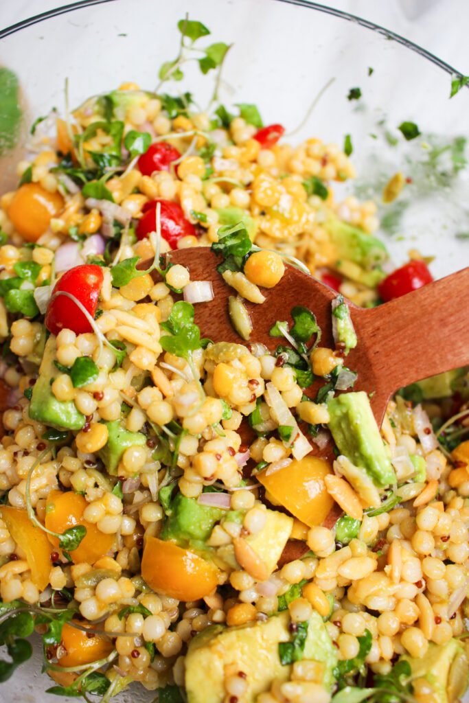 A large spoonful of this vegan couscous salad. 