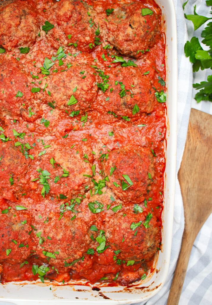 Vegan lentil meatballs right out of the oven.