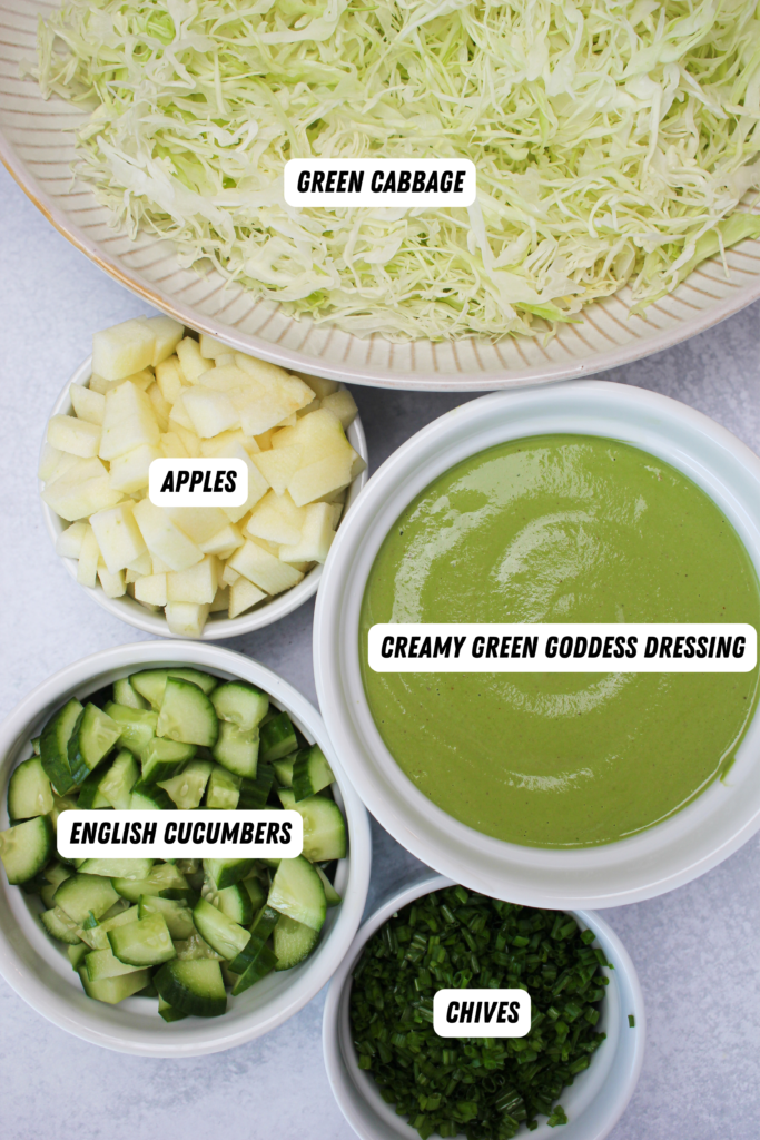 All of the ingredients needed for this cabbage salad.
