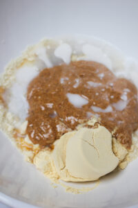 All of the ingredients in a large bowl ready to be mixed up.