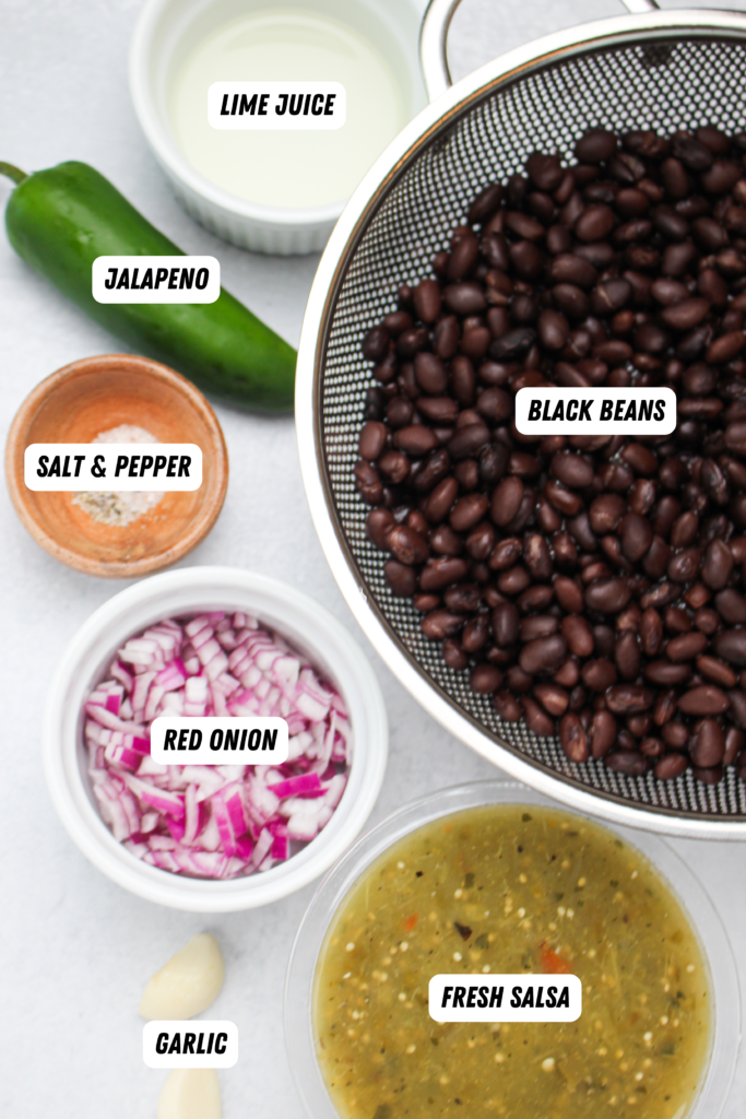 All of the ingredients needed for this black bean dip.