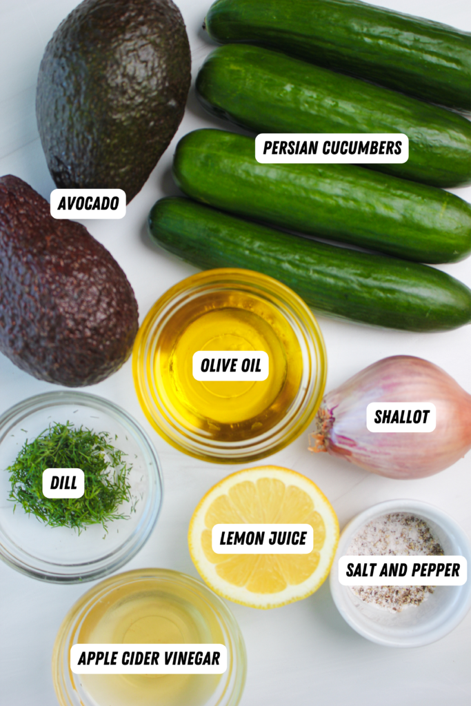 All of the ingredients needed to make this cucumber salad.