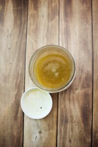 The dressing ingredients in a mason jar.