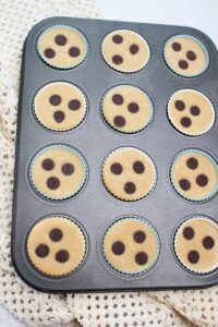 The tahini fidge cups are in a mini cupcake tin and out of the freezer.