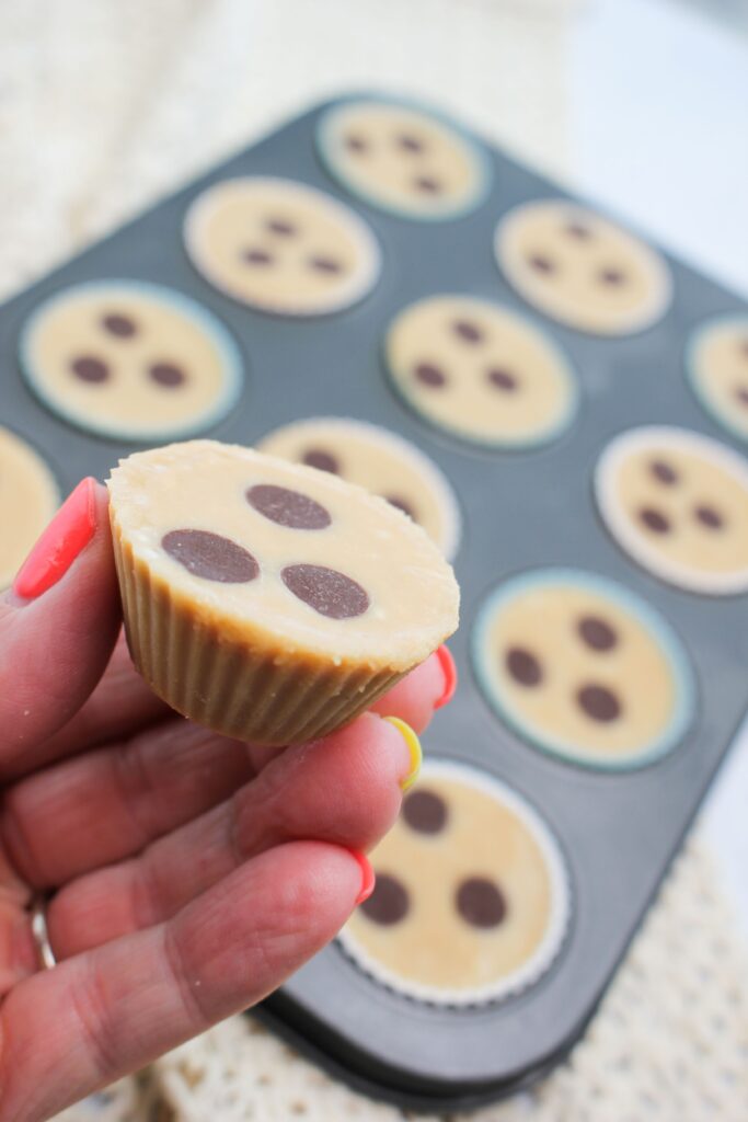 Just took off the liner and ready to eat one of these tahini fudge cups. 