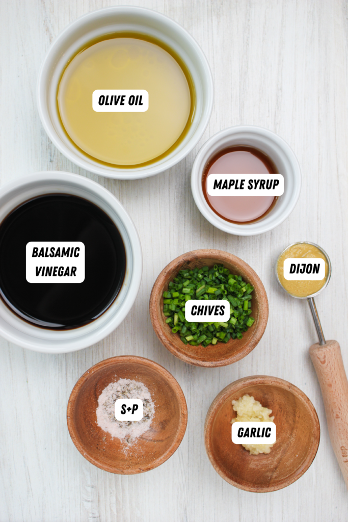 All of the ingredients needed to make this Easy and Fresh Balsamic Chive Vinaigrette.