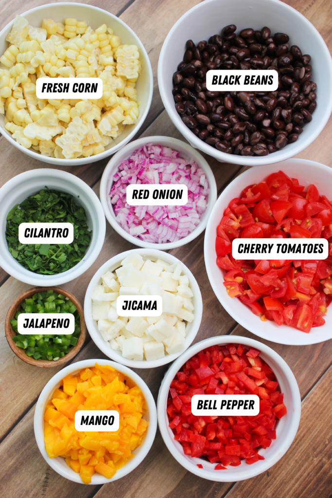 All of the ingredients needed to make the salsa.