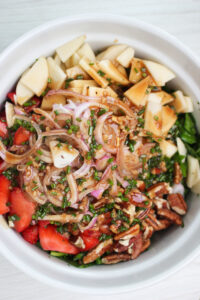 The dressing was just poured over the ingredients and needs to be tossed,