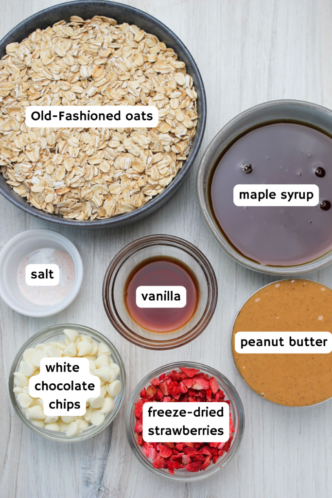 All of the ingredients needed to make these granola bars.