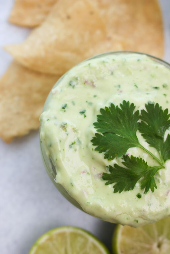 An upclose picture of this dip in a glass mason jar.