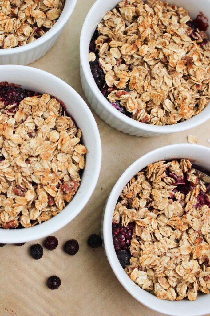 The berry crisps just came out of the oven.