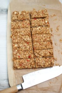 Cutting the granola bars.