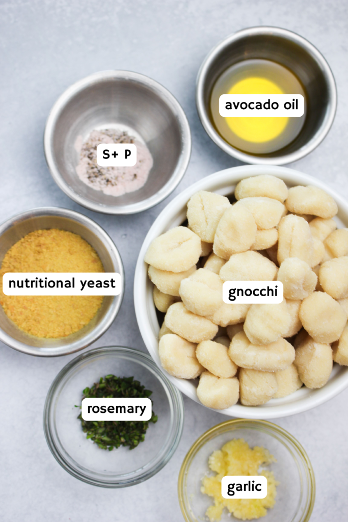 All of the ingredients needed to make this vegan gnocchi recipe.