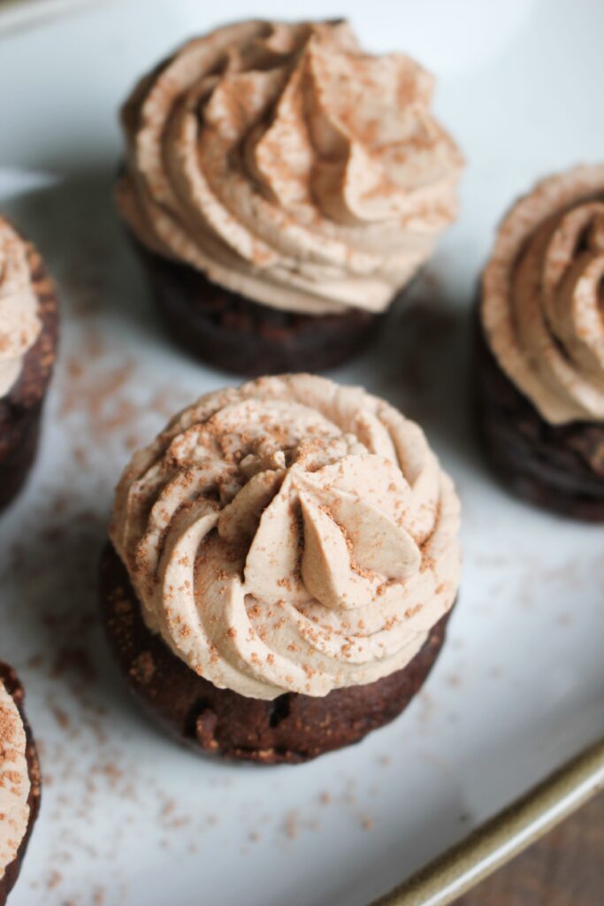 An up close picture of a frosted cupcake.