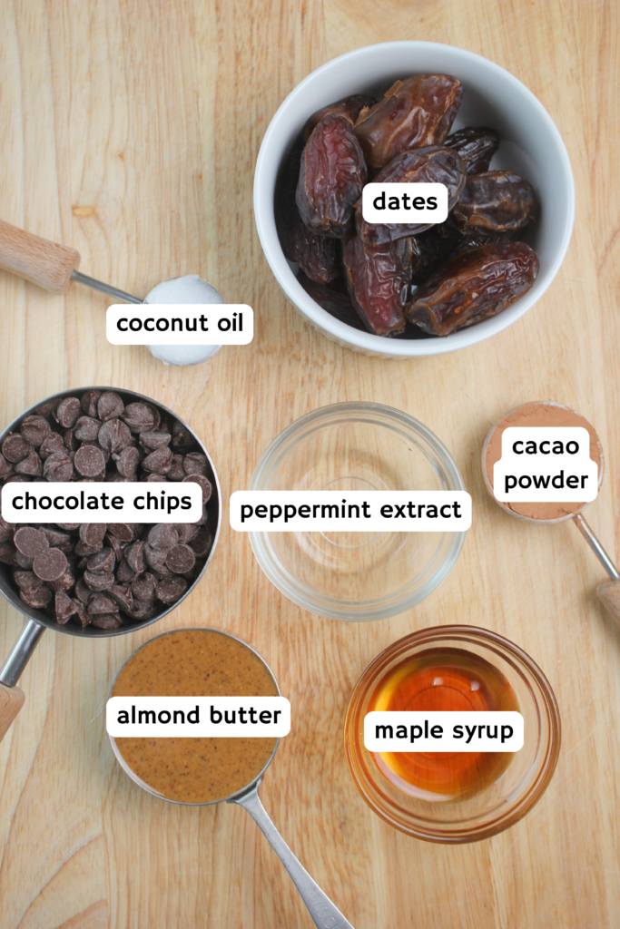 All of the ingredients needed to make this Thin Mint Viral Date Bark.