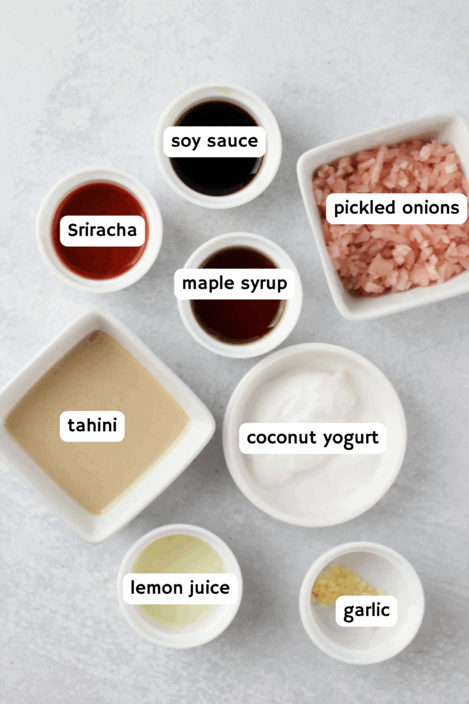 All of the ingredients needed to make the dipping sauce.