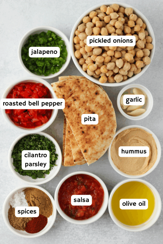 All of the ingredients to make the smashed falafel mixture.