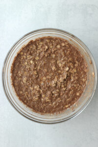 The dry and wet ingredients mixed together in one bowl.