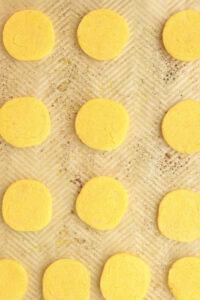 The sliced polenta has been cooked and is ready to eat.