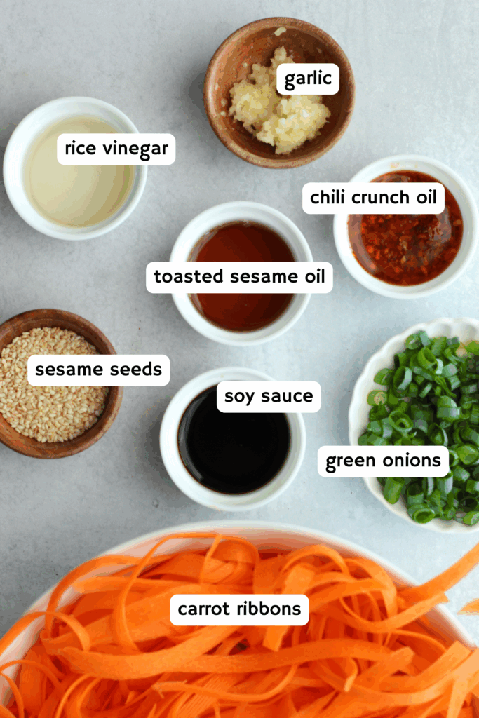 All of the ingredients needed to make this carrot salad.