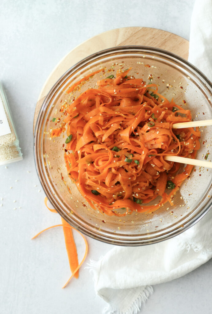 A big bowl of this viral carrot ribbon salad.