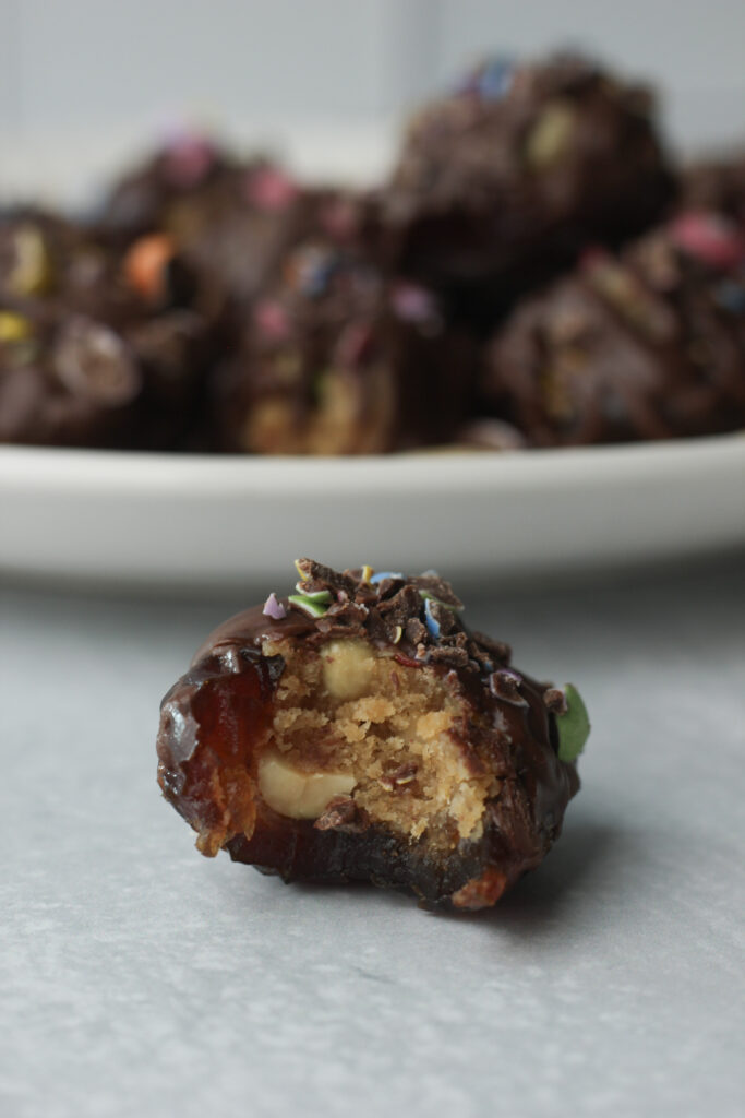 An up close bite out of a date.