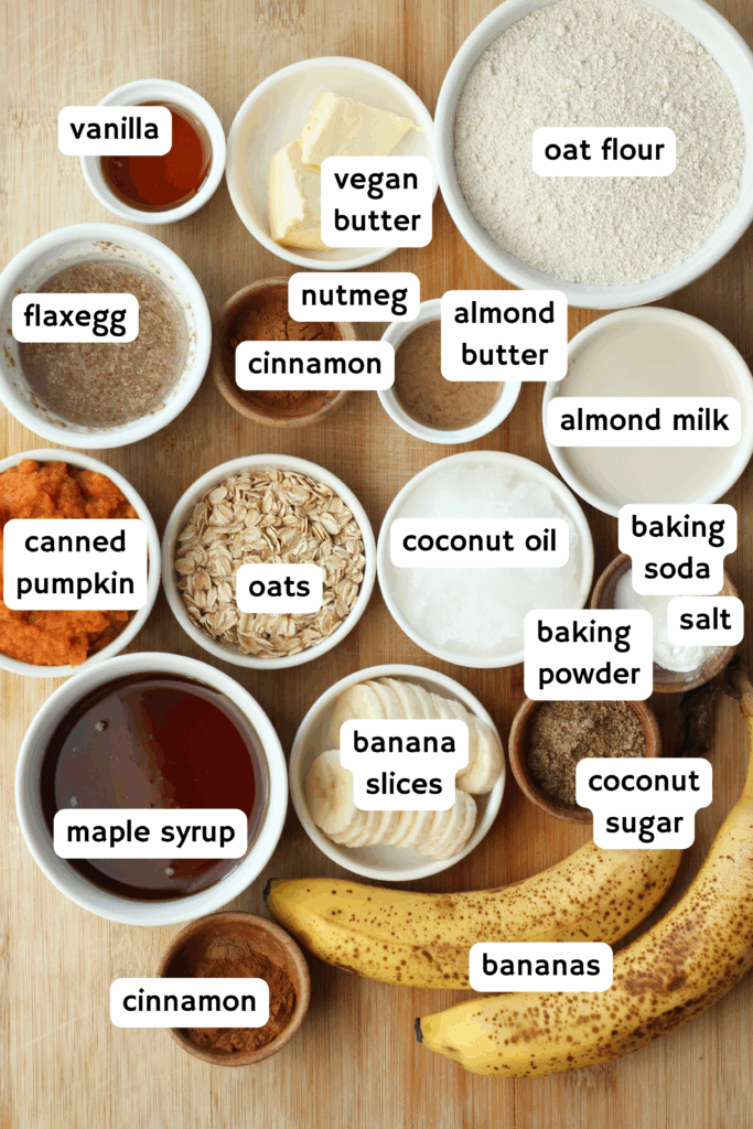 All of the ingredients needed to make these muffins.