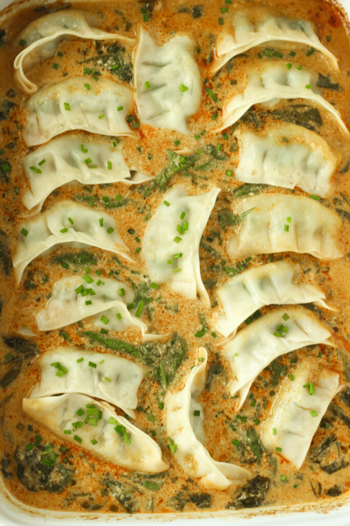 An up-close picture of the viral dumpling bake.