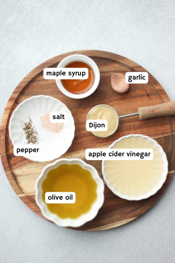 All of the ingredients to make this apple cider vinaigrette.