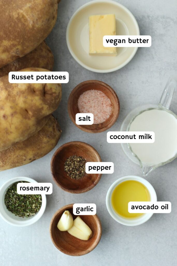 All of the ingredients needed to make these mashed potatoes.