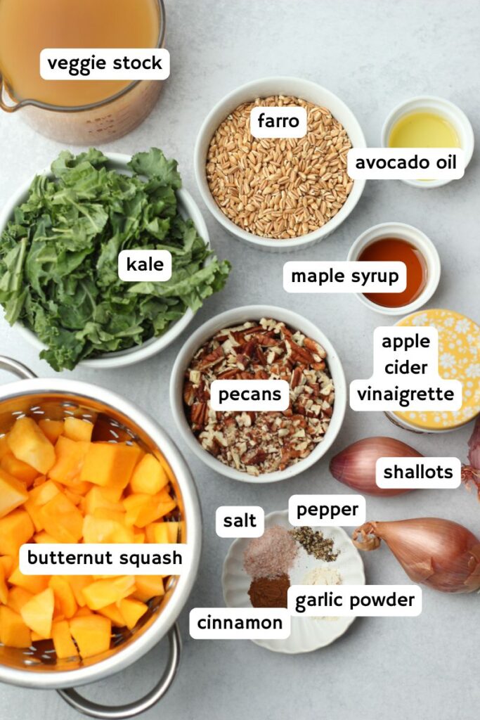 All of the ingredients needed for these meal prep jars.