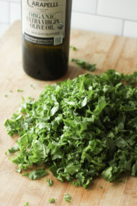The kale has been massaged with olive oil.