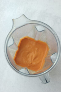 The blended sauce in a blender.