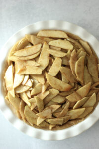 Just transferred the apple filling mixture into the pie dish of crust.