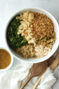 All of the salad components are in the bwol and are ready to be tossed in dressing.