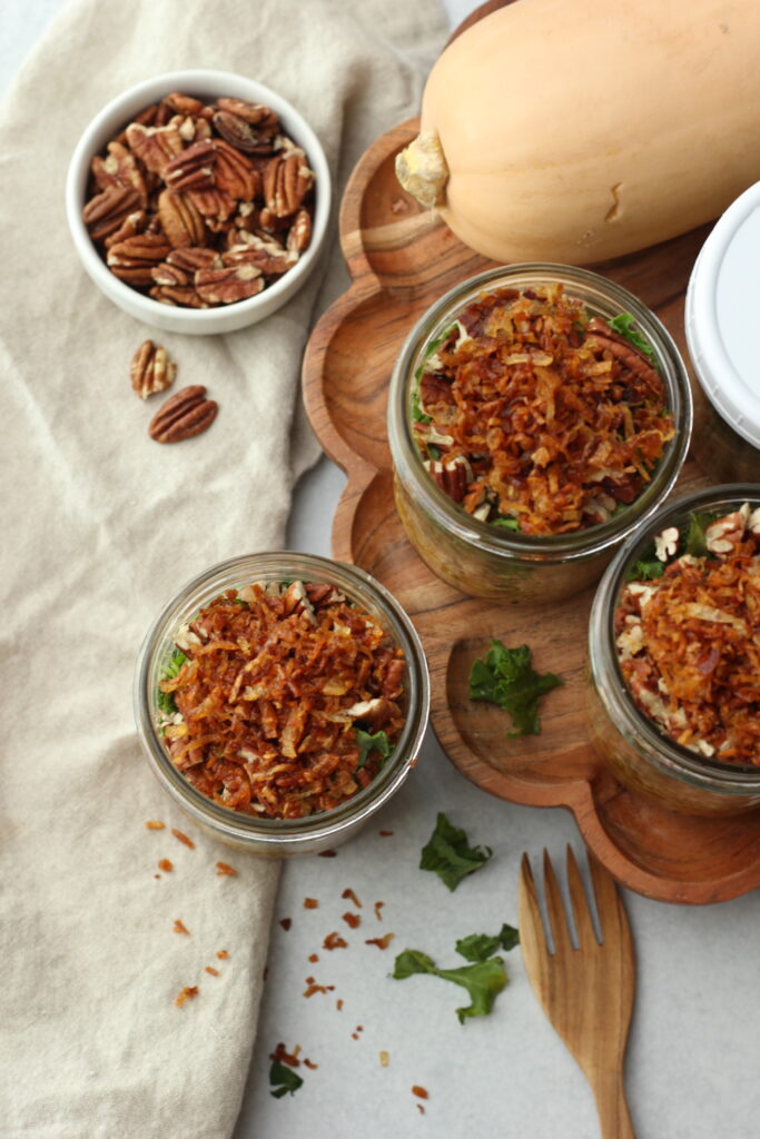 A bird's eye view of the meal prep jars.