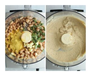 The white bean puree has been blended in a food processor.