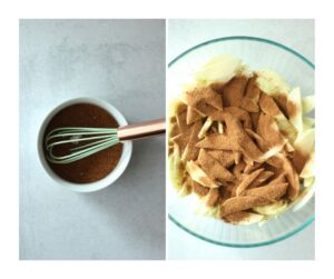 The apples have been sprinkles with a dry mixture.