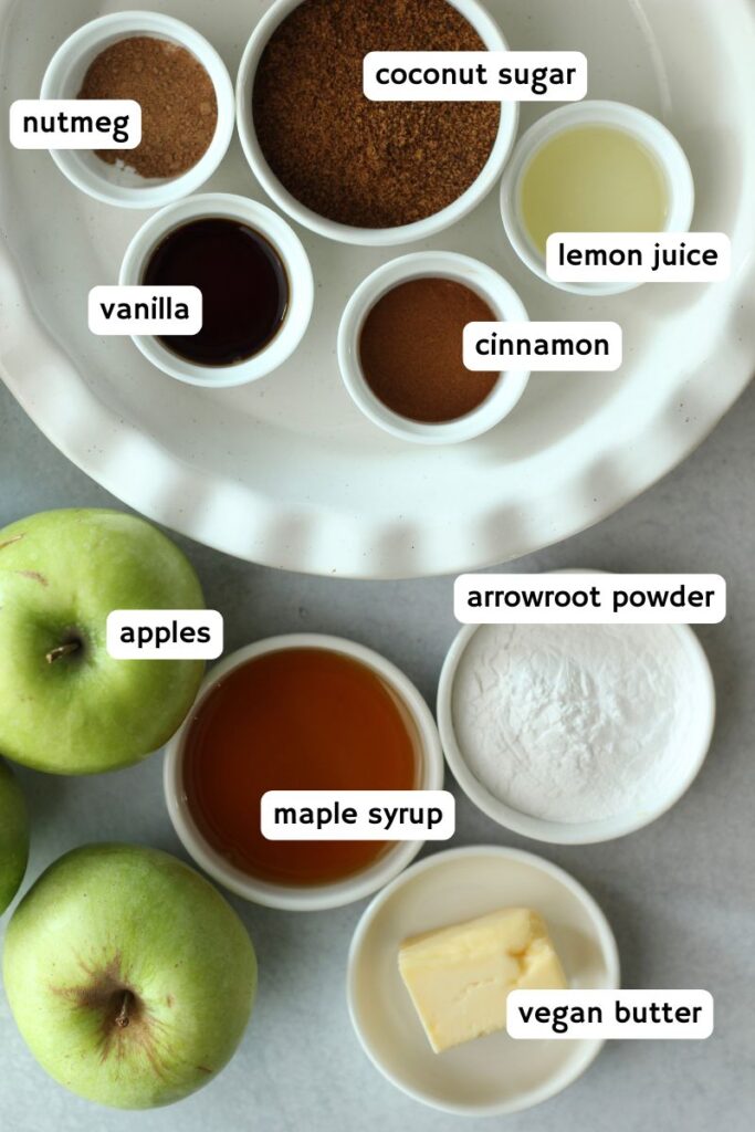 All of the ingredients needed for the apple pie filling.